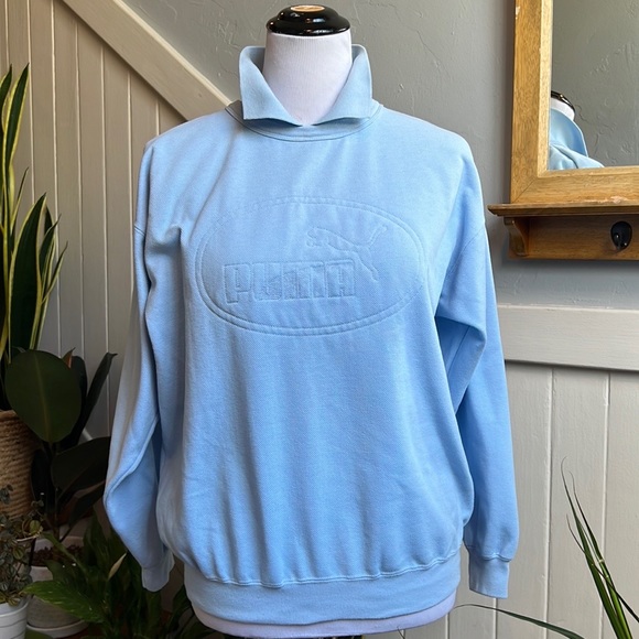 Vintage Puma Sweatshirt with Collar in Sky Blue - Picture 9 of 15